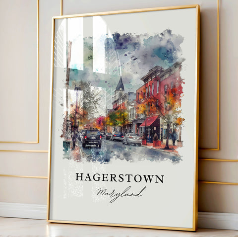 Hagerstown Wall Art, Hagerstown Print, Hagerstown MD Watercolor, Hagerstown Maryland Gift, Travel Print, Travel Poster, Housewarming Gift