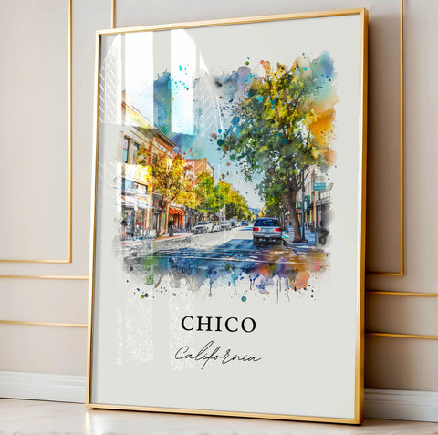 Chico California Wall Art, Chico Print, Chico Watercolor, Chico CA Gift, Travel Print, Travel Poster, Housewarming Gift