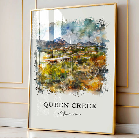 Queen Creek Arizona Art, Queen Creek Print, Queen Creek Watercolor, Queen Creek AZ Gift, Travel Print, Travel Poster, Housewarming Gift