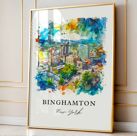 Binghamton Wall Art, Binghamton NY Print, Binghamton Watercolor, Binghamton New York Gift, Travel Print, Travel Poster, Housewarming Gift