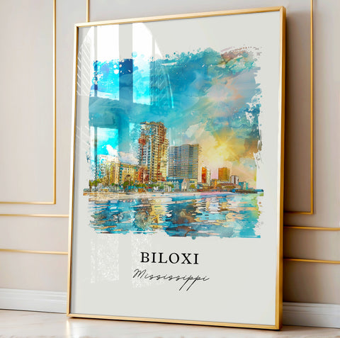 Biloxi Mississippi Art, Biloxi Print, Biloxi Beach Watercolor, Biloxi MS Gift, Travel Print, Travel Poster, Housewarming Gift