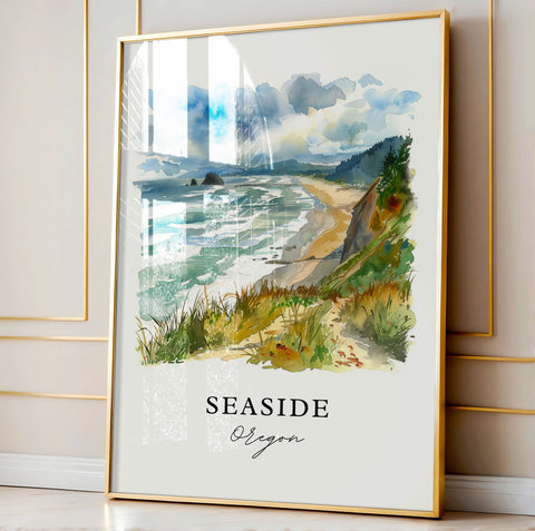 Seaside Oregon Art, Seaside OR Print, Seaside Oregon Watercolor, Seaside Oregon Gift, Travel Print, Travel Poster, Housewarming Gift