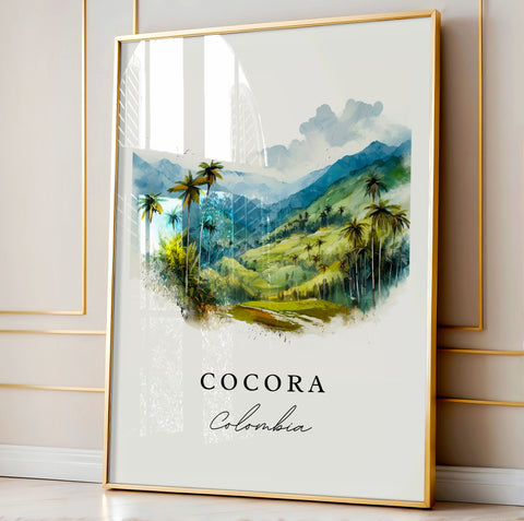 Cocora traditional travel art - Colombia, Cocora poster print, Wedding gift, Birthday present, Custom Text, Perfect Gift