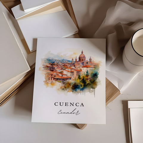 Cuenca traditional travel art - Ecuador, Cuenca poster print, Wedding gift, Birthday present, Custom Text, Perfect Gift