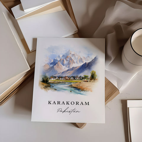 Karakoram traditional travel art - Pakistan, Karakoram poster print, Wedding gift, Birthday present, Custom Text, Perfect Gift