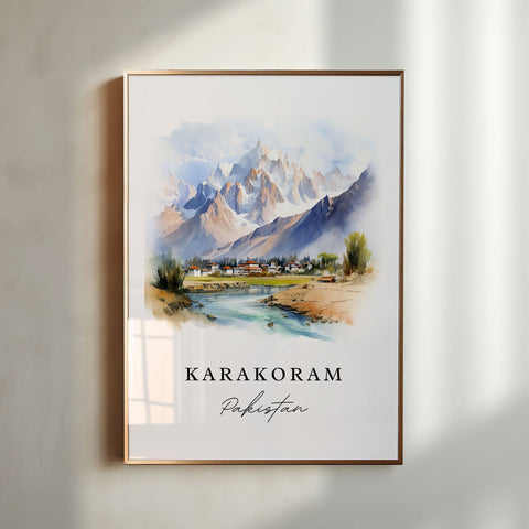 Karakoram traditional travel art - Pakistan, Karakoram poster print, Wedding gift, Birthday present, Custom Text, Perfect Gift
