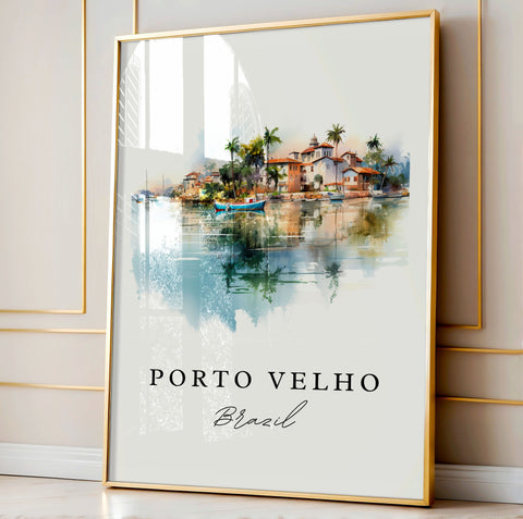 Port Velho traditional travel art - Brazil, Port Velho poster print, Wedding gift, Birthday present, Custom Text, Perfect Gift