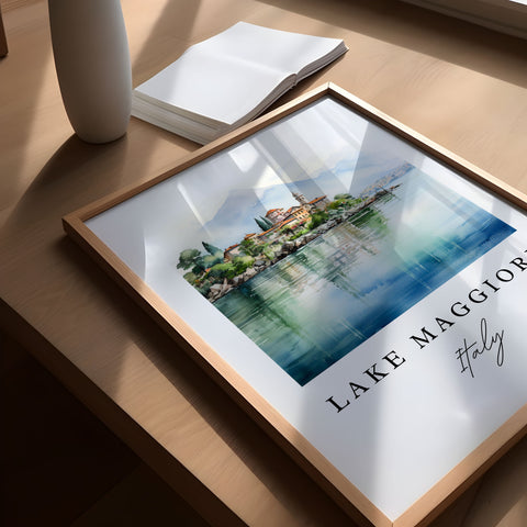 Lake Maggiore traditional travel art - Italy, Lake Maggiore poster print, Wedding gift, Birthday present, Custom Text, Perfect Gift