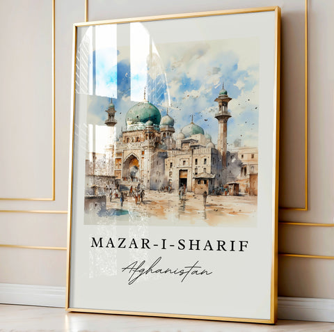 Mazar-I-Sharif traditional travel art - Afghanistan, Mosque poster print, Wedding gift, Birthday present, Custom Text, Perfect Gift