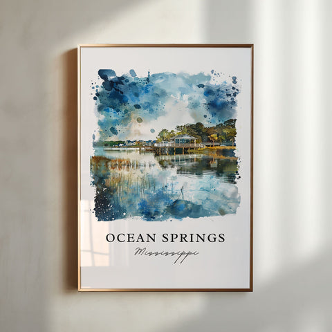 Ocean Springs MS Wall Art, Mississippi Prints, Ocean Springs Watercolor, Ocean Springs Gift, Travel Print, Travel Poster, Housewarming Gift