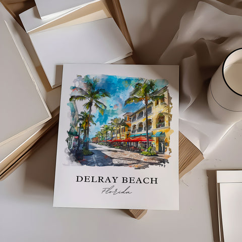 Delray Beach FL Art, Delray Beach Print, Delray Beach Watercolor, Delray Beach Florida Gift, Travel Print, Travel Poster, Housewarming Gift
