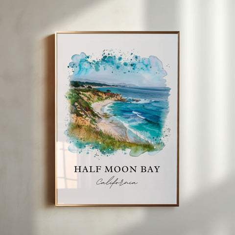 Half Moon Bay Wall Art, Half Moon Bay Print, Half Moon Bay CA Watercolor, Half Moon Bay Gift, Travel Print, Travel Poster, Housewarming Gift