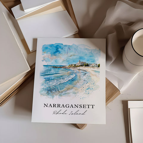 Narragansett Wall Art, Narragansett RI Print, Rhode Island Watercolor, Narragansett Gift, Travel Print, Travel Poster, Housewarming Gift