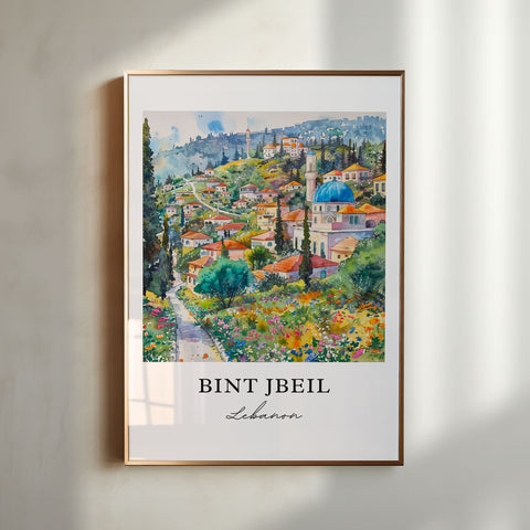 Bint Jbeil Art, Bint Jbeil Lebanon Print, Lebanon Villages Watercolor, Nabatiye Lebanon Gift, Travel Print, Travel Poster, Housewarming Gift