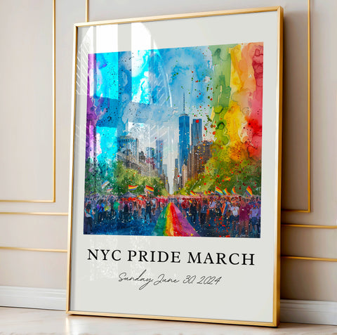 NYC Pride Art, NYC Pride March Print, NY Pride Watercolor, Gay Pride New York City Gift, Travel Print, Travel Poster, Housewarming Gift