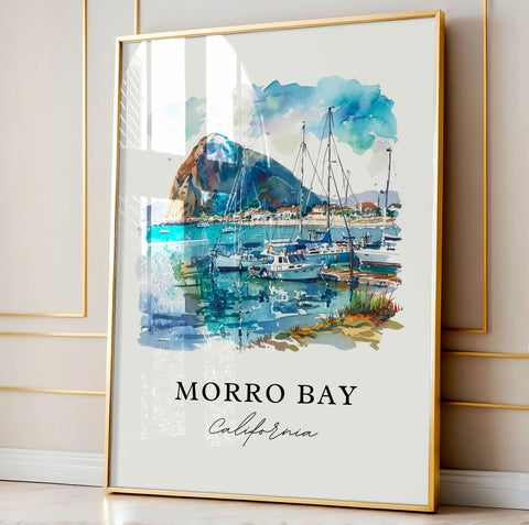 Morro Bay California Art, Morro Bay Print, Morro Bay Watercolor, Morro Bay Gift, Travel Print, Travel Poster, Housewarming Gift