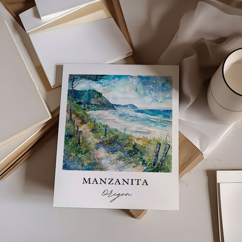 Manzanita OR Art, Manzanita Print, Tillamook Cty Watercolor, Manzanita Oregon Gift, Travel Print, Travel Poster, Housewarming Gift