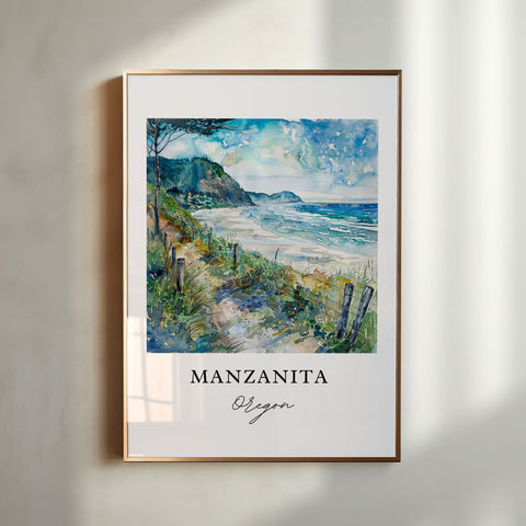 Manzanita OR Art, Manzanita Print, Tillamook Cty Watercolor, Manzanita Oregon Gift, Travel Print, Travel Poster, Housewarming Gift