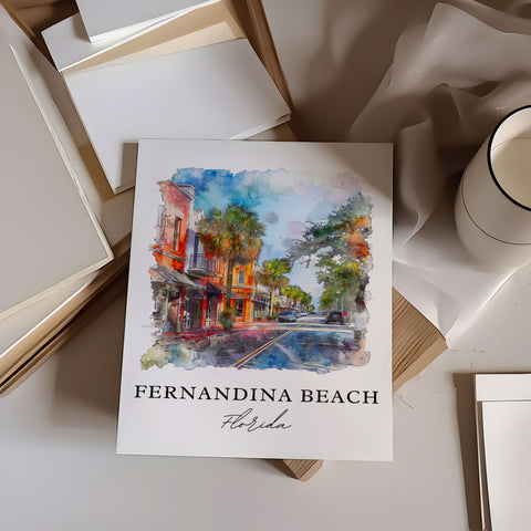 Fernandina Beach Art, Fernandina FL Print, Nassau County Watercolor, Fernandina Beach Gift, Travel Print, Travel Poster, Housewarming Gift