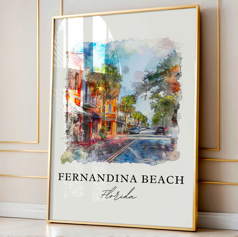 Fernandina Beach Art, Fernandina FL Print, Nassau County Watercolor, Fernandina Beach Gift, Travel Print, Travel Poster, Housewarming Gift