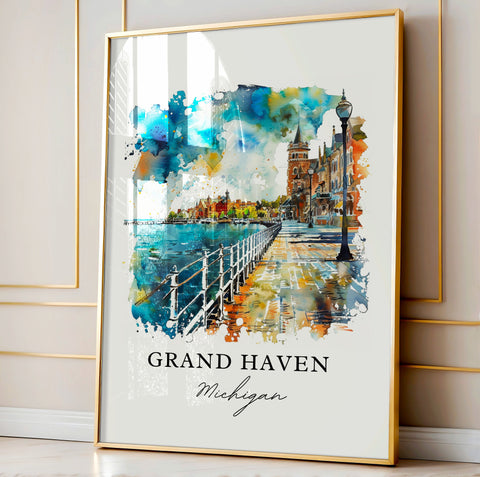 Grand Haven MI Art, Grand Haven Print, Grand Haven Watercolor, Grand Haven Michigan Gift, Travel Print, Travel Poster, Housewarming Gift