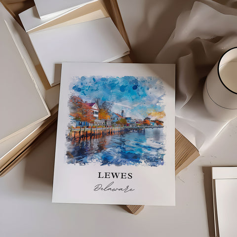 Lewes DE Wall Art, Lewes Print, Lewes Watercolor, Lewes Delaware Gift, Travel Print, Travel Poster, Housewarming Gift