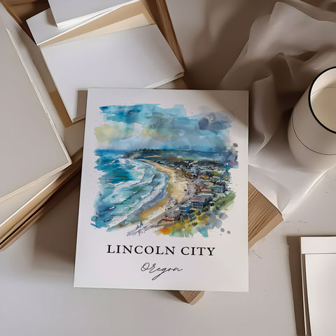 Lincoln City OR Art, Lincoln City Print, Lincoln City Watercolor, Lincoln City Oregon Gift, Travel Print, Travel Poster, Housewarming Gift