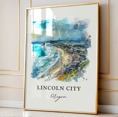 Lincoln City OR Art, Lincoln City Print, Lincoln City Watercolor, Lincoln City Oregon Gift, Travel Print, Travel Poster, Housewarming Gift