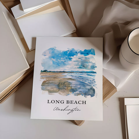 Long Beach WA Wall Art, Long Beach Print, Long Beach Watercolor, Long Beach Washington Gift, Travel Print, Travel Poster, Housewarming Gift