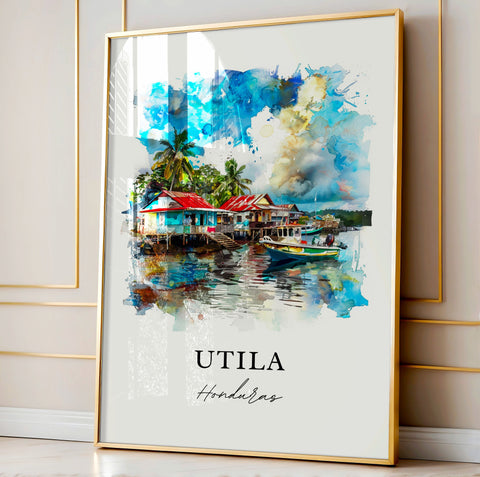 Utila Honduras Art, Utila Print, Utila Watercolor, Utila Honduras Gift, Travel Print, Travel Poster, Housewarming Gift