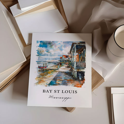 Bay St. Louis MS Art, Bay St Louis Print, Mississippi Watercolor, Hancock Mississippi Gift, Travel Print, Travel Poster, Housewarming Gift