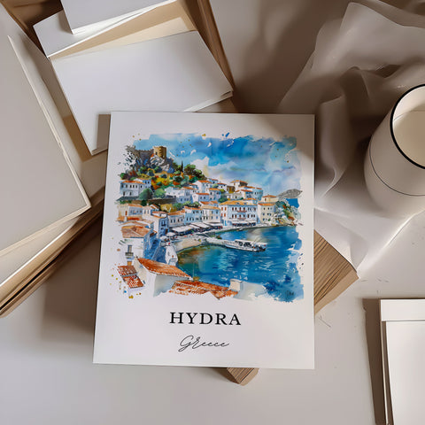 Hydra Greece Wall Art, Saronic Islands Print, Hydra Watercolor, Hydra Greece Gift, Travel Print, Travel Poster, Housewarming Gift