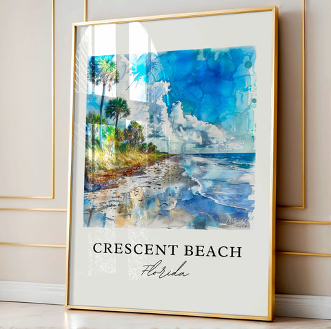 Crescent Beach Art, Crescent Beach FL Print, Crescent Beach Watercolor, Crescent Beach Gift, Travel Print, Travel Poster, Housewarming Gift