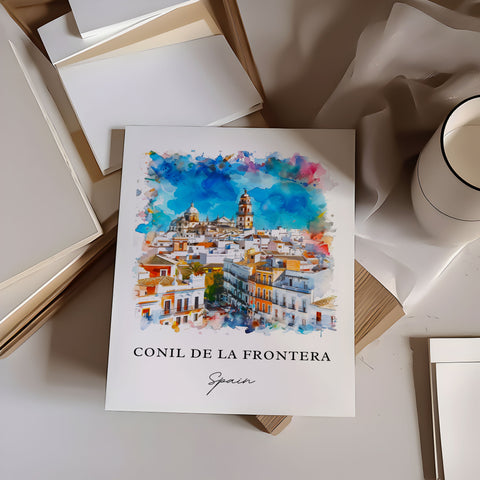Conil de la Frontera Art, La Frontera Spain Print, Los Bateles, Watercolor, Southern Spain Gift, Spain Travel Poster, Housewarming Gift