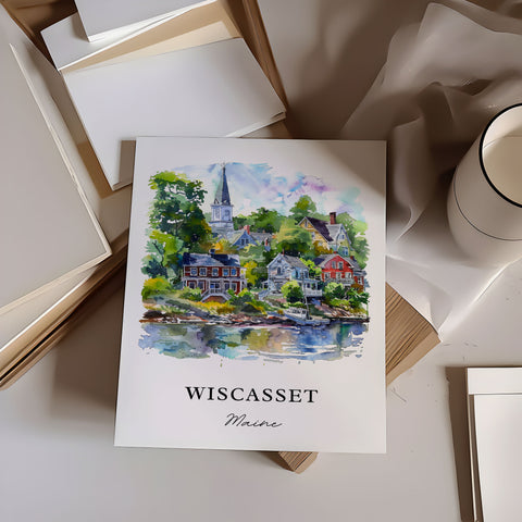 Wiscasset Maine Wall Art, Wiscasset Print, Wiscasset Watercolor, Wiscasset Maine Gift, Travel Print, Travel Poster, Housewarming Gift
