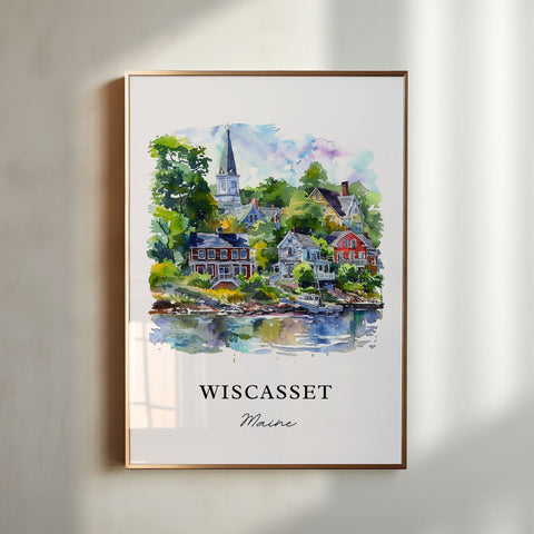 Wiscasset Maine Wall Art, Wiscasset Print, Wiscasset Watercolor, Wiscasset Maine Gift, Travel Print, Travel Poster, Housewarming Gift