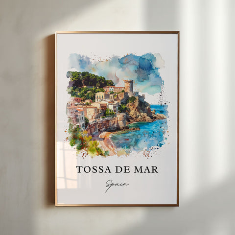 Tossa de Mar Art, Tossa de Mar Print, Catalonia Spain Watercolor, Tossa de Mar Spain Gift, Travel Print, Travel Poster, Housewarming Gift