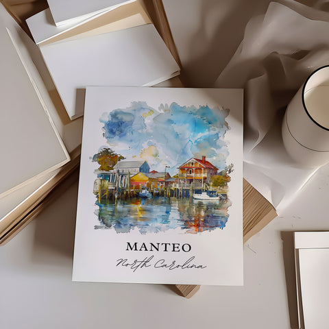 Manteo NC Wall Art, Manteo Print, Manteo Watercolor, Manteo North Carolina Gift, Travel Print, Travel Poster, Housewarming Gift