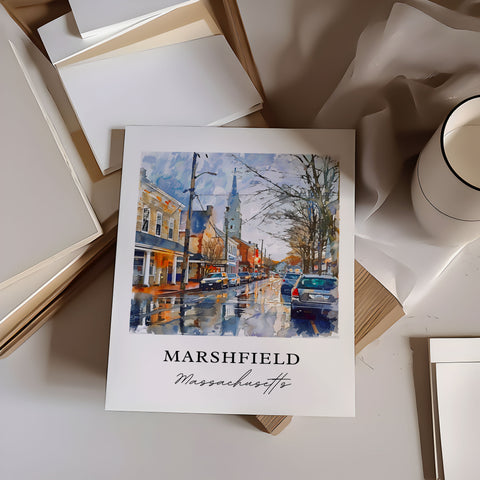 Marshfield MA Wall Art, Marshfield Print, Marshfield Watercolor, Plymouth MA Gift, Travel Print, Travel Poster, Housewarming Gift