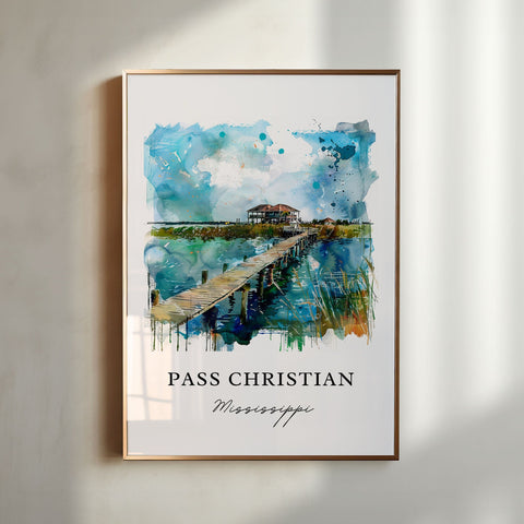 Pass Christian Wall Art, Biloxi MS Print, Biloxi Watercolor, The Pass Mississippi Gift, Travel Print, Travel Poster, Housewarming Gift