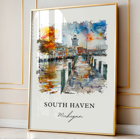 South Haven MI Art, South Haven Print, South Haven Watercolor, South Haven Gift, Van Buren MI Travel Print, Travel Poster, Housewarming Gift