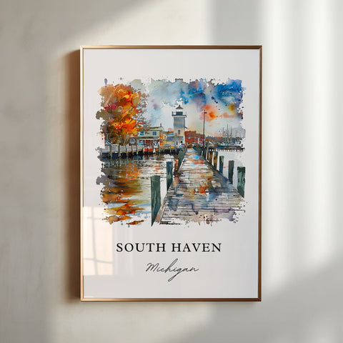 South Haven MI Art, South Haven Print, South Haven Watercolor, South Haven Gift, Van Buren MI Travel Print, Travel Poster, Housewarming Gift