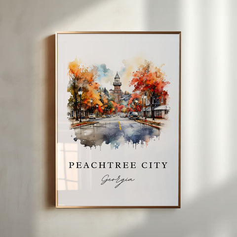 PeachTree City traditional travel art - Georgia, Peachtree City poster print, Wedding gift, Birthday present, Custom Text, Perfect Gift