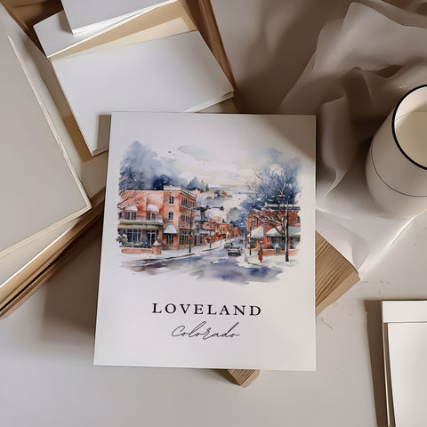 Loveland traditional travel art - Colorado, Loveland poster print, Wedding gift, Birthday present, Custom Text, Perfect Gift