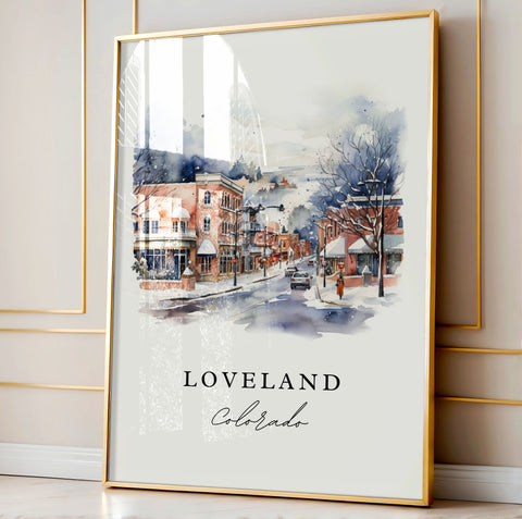 Loveland traditional travel art - Colorado, Loveland poster print, Wedding gift, Birthday present, Custom Text, Perfect Gift