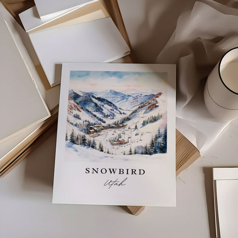 Snowbird Ski Area traditional travel art - Utah, Snowbird poster print, Wedding gift, Birthday present, Custom Text, Perfect Gift