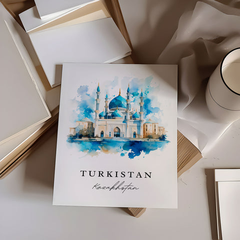 Turkistan traditional travel art - Kazakhstan, Turkistan print, Wedding gift, Birthday present, Custom Text, Perfect Gift