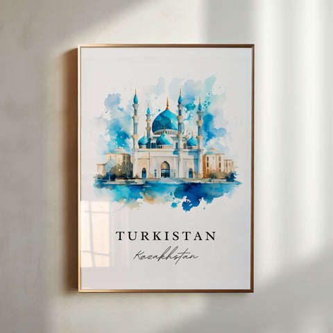Turkistan traditional travel art - Kazakhstan, Turkistan print, Wedding gift, Birthday present, Custom Text, Perfect Gift