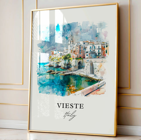 Vieste Italy Wall Art, Vieste Print, Vieste Puglia Watercolor, Vieste Italy Gift, Travel Print, Travel Poster, Housewarming Gift