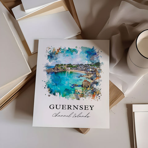 Guernsey Wall Art, Guernsey Print, Guernsey Watercolor, Channel Islands Gift, Travel Print, Travel Poster, Housewarming Gift